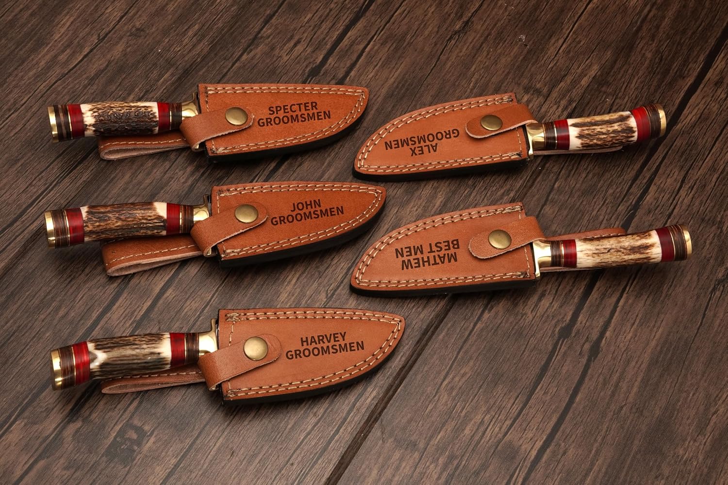 Set of 6 Handmade Personalized Damascus Knives for Groomsmen | Wedding and Proposal Gifts