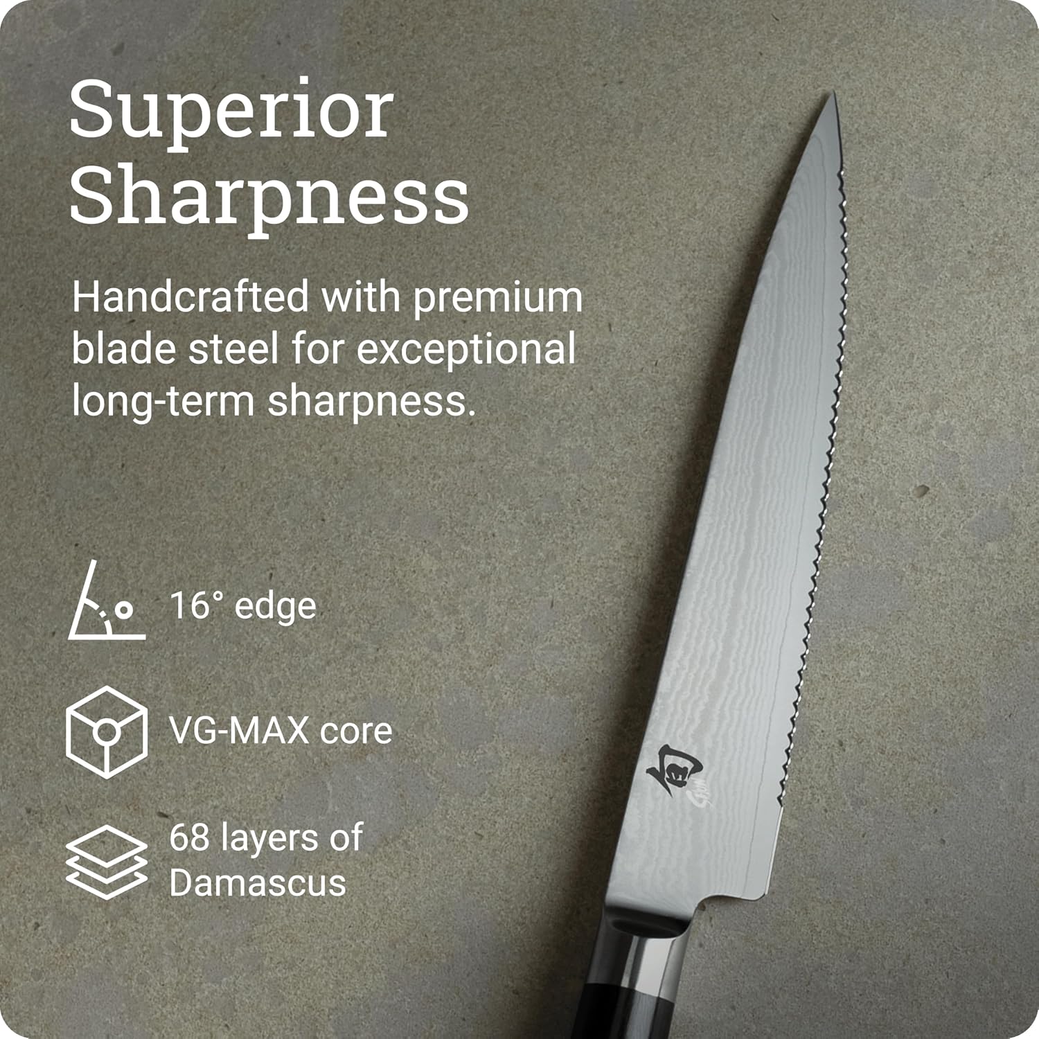 Shun Classic 6' Serrated Utility Knife, Handcrafted Japanese Knife, VG-MAX Core with Damascus Stainless Steel Cladding, Pakkawood Handle, Precision and Sharpness for Professional and Home Chefs