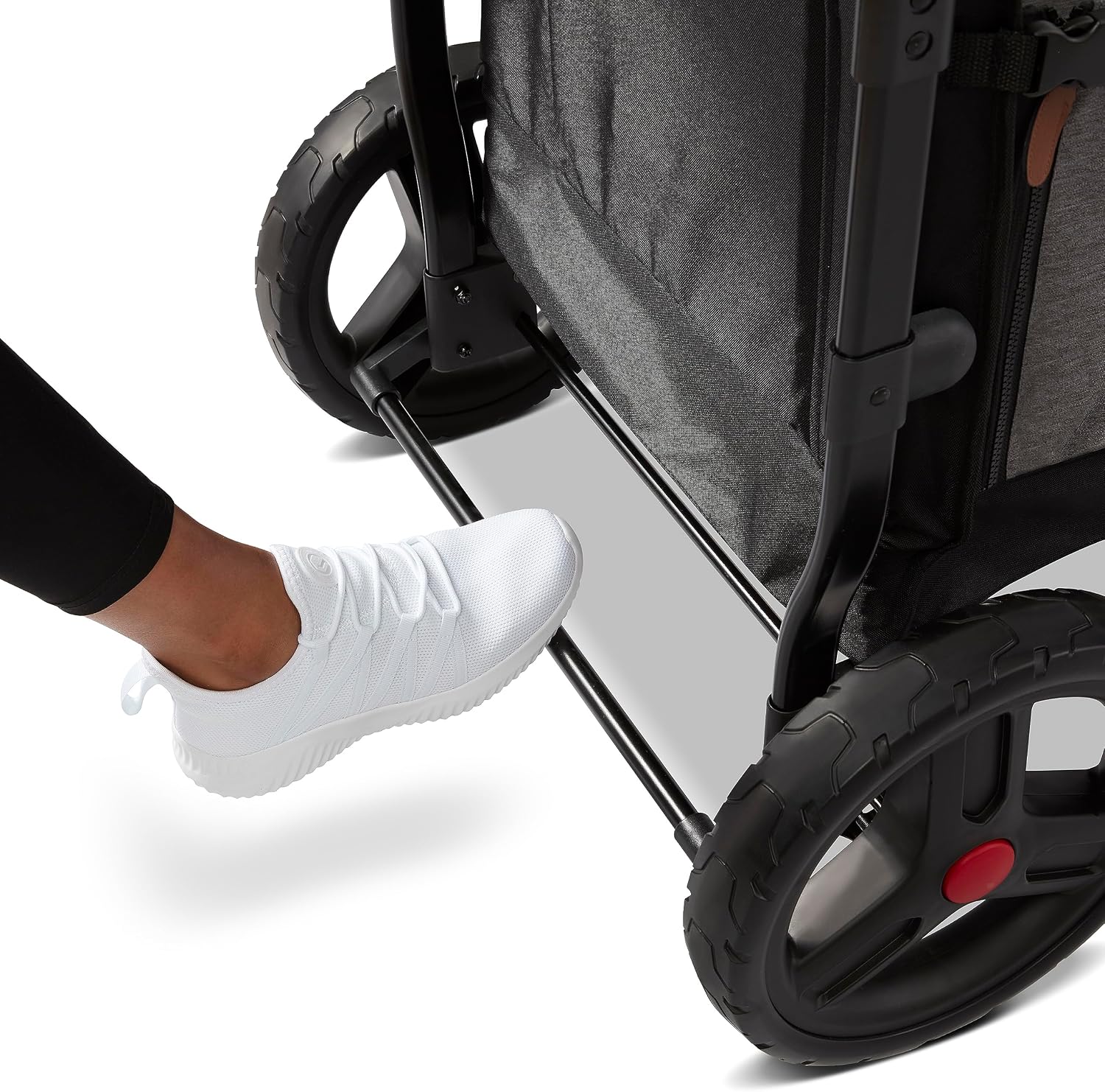 Radio Flyer Atlas Stroll 'N Wagon, Atlas Gray, for Ages 1+, 3-in-1 Push or Pull Versatility, One-Hand Fold, UV Canopy, 5-Point Harnesses, Storage Capabilities, Rubber Wheels, Stroller Wagon for Kids