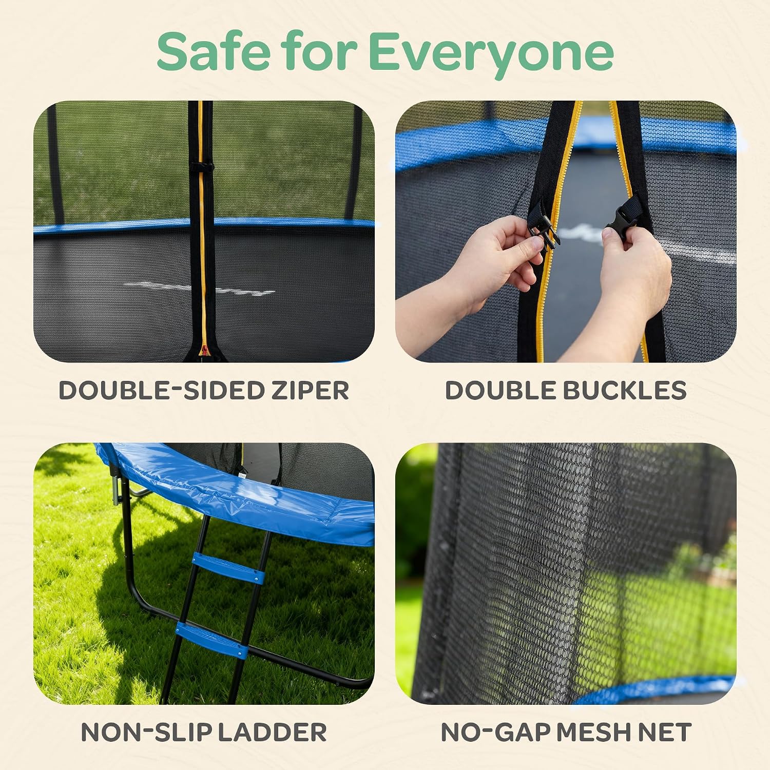 JoyBerri Trampoline Outdoor - Upsurge ASTM Certified Safe 8Ft 10Ft 12Ft 14Ft 15Ft 16Ft Recreational Trampoline for Kids and Adults. Anti-Rust Coating with Enclosure Net, Ladder, Sprinkler & LED Lights