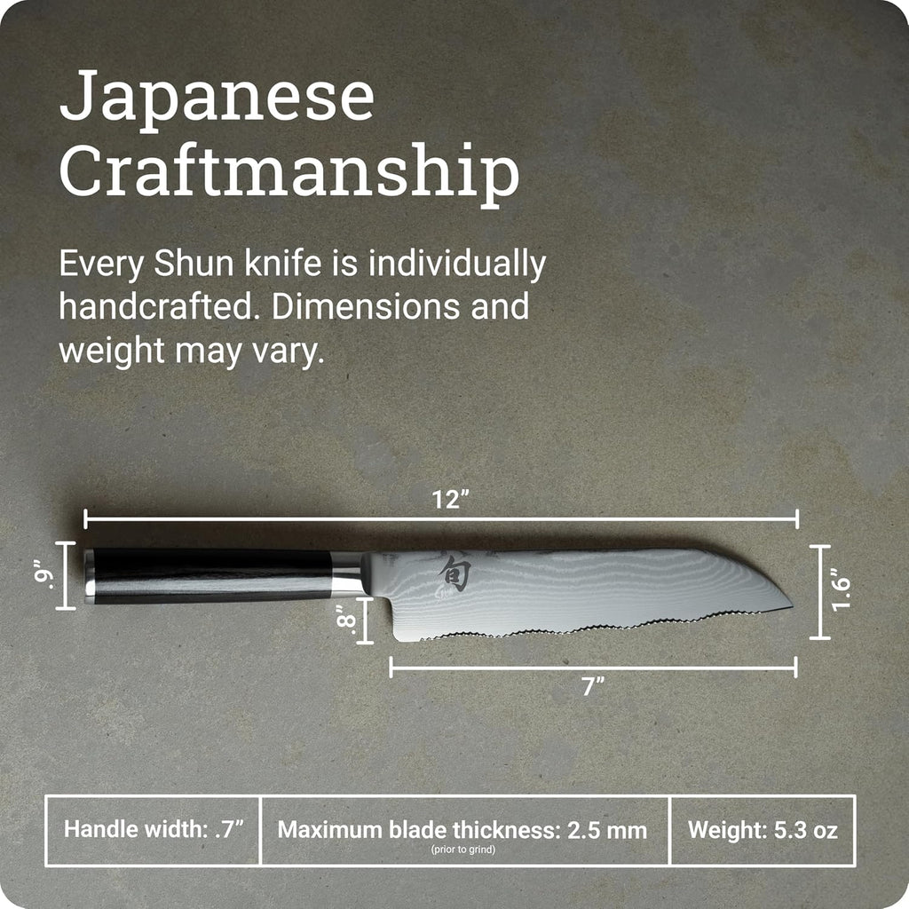 Shun Classic 7' Master Serrated Utility Knife, Handcrafted Japanese Knife, VG-MAX Core with Damascus Stainless Steel Cladding, Pakkawood Handle, Precision and Sharpness for Professional and Home Chefs