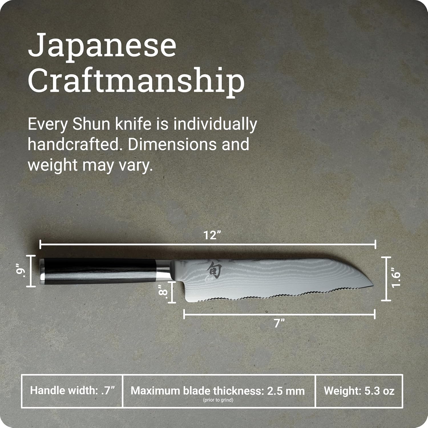 Shun Classic 7' Master Serrated Utility Knife, Handcrafted Japanese Knife, VG-MAX Core with Damascus Stainless Steel Cladding, Pakkawood Handle, Precision and Sharpness for Professional and Home Chefs