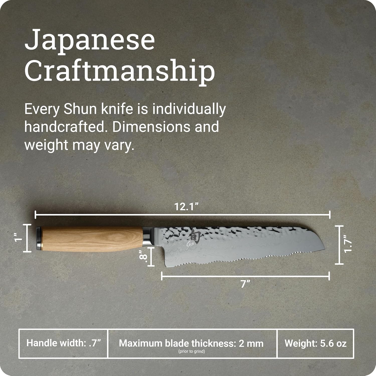Shun Premier Blonde 7' Master Serrated Utility Knife, Handcrafted Japanese Knife, VG-MAX Core with Damascus Stainless Steel Cladding, Pakkawood Handle, Precision and Sharpness