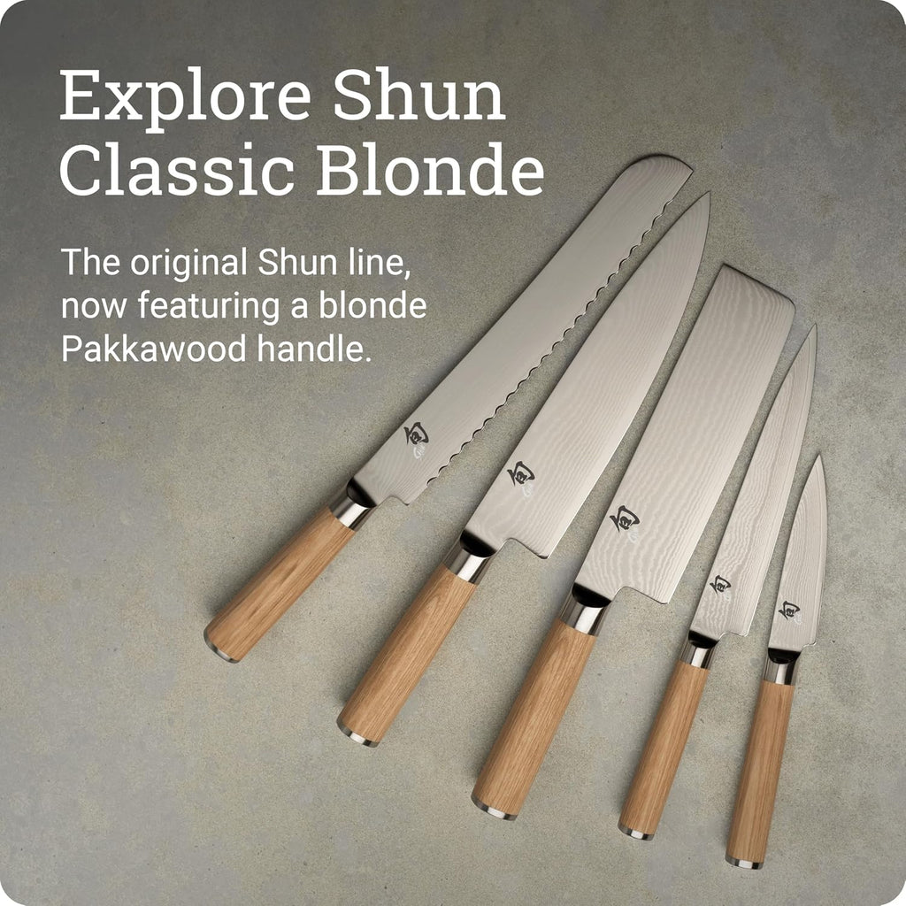 Shun Classic Blonde 9' Bread Knife, Handcrafted Japanese Serrated Knife, VG-MAX Core with Damascus Stainless Steel Cladding, Pakkawood Handle, Slicing Tool for Professional and Home Chefs