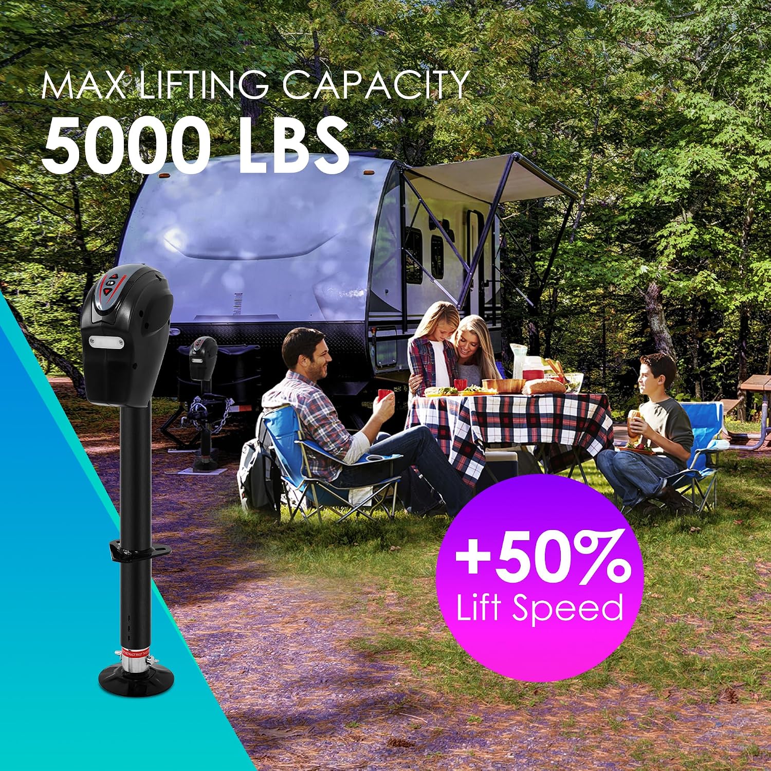 POLESTAR Electric Trailer Jack with Backlit Control Touch Panel, 5000lbs Electric Power A-Frame Tongue Jack with Waterproof Cover & LED Light for Travel Trailer Camper, RV, 12V DC 7-Way Plug