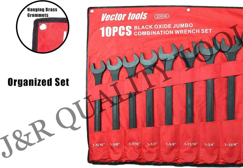 VCT 10 PC SAE Black-Oxide Jumbo Combo Wrench Set | 1-5/16' - 2' W/Carrying Pouch