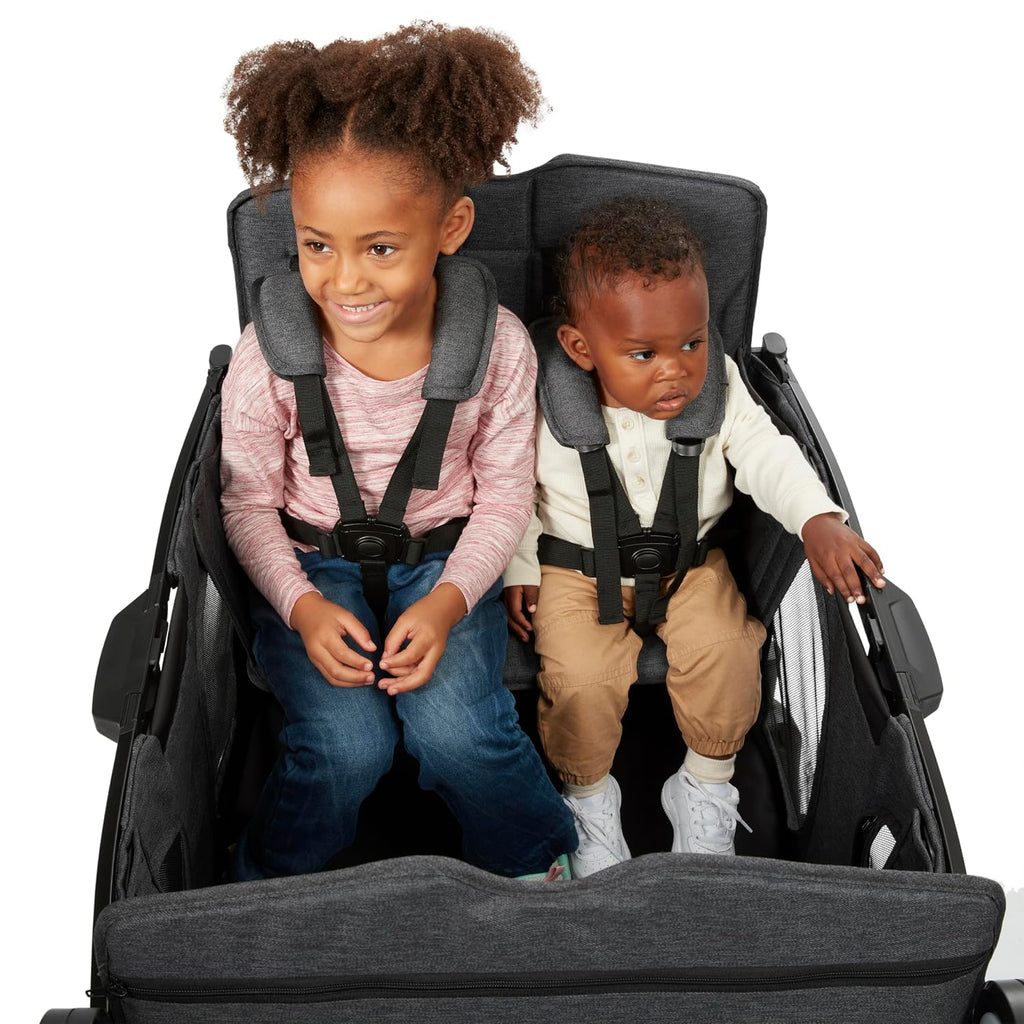 Radio Flyer Voya XT Quad Stroller Wagon, for Ages 6+ Months, Extra Tall Sides, Push or Pull, 4 Seats, Dual Sun Canopies, Compact Fold, Storage Space, 5-Point Harnesses, Stroller Wagon for Kids