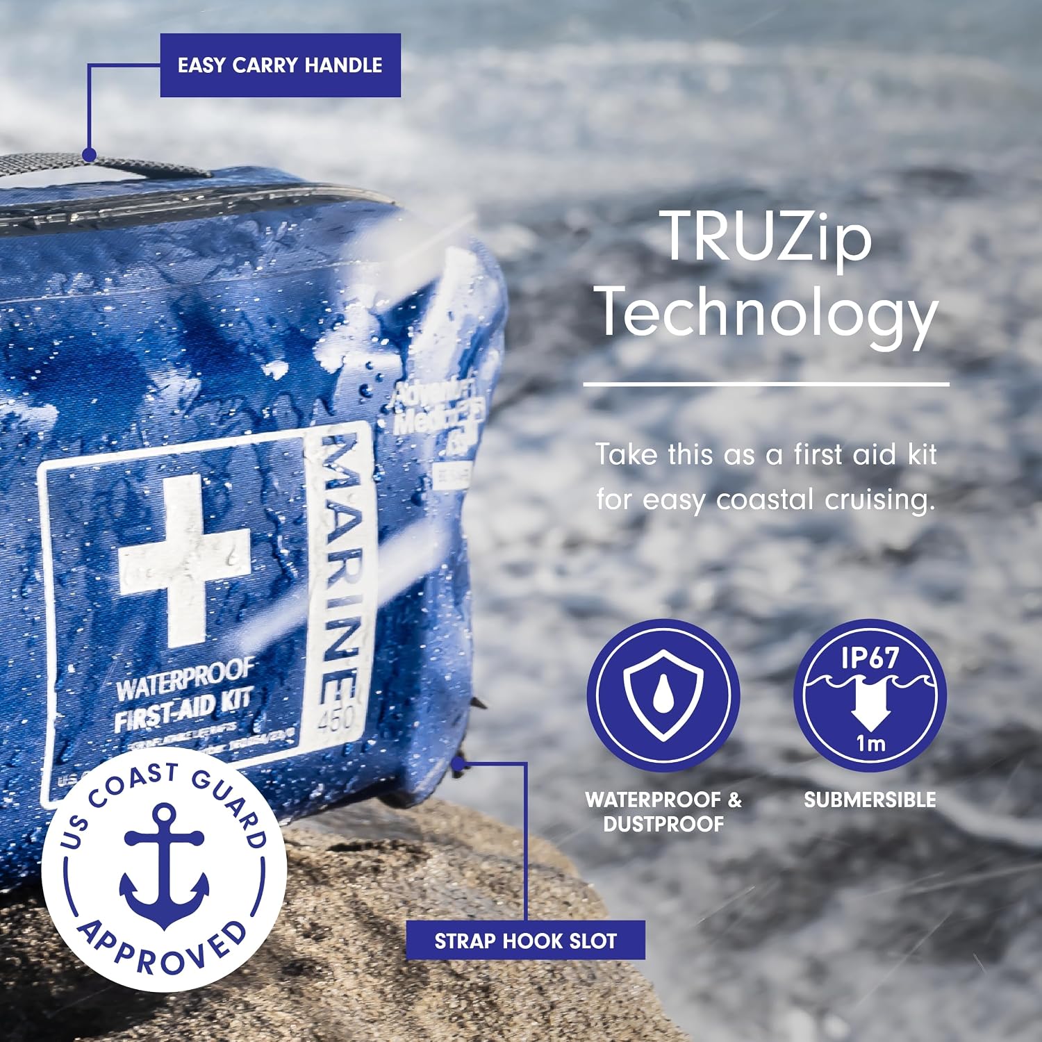 Adventure Medical Kits Marine Series Medical Kit - 450 - Boat First Aid Kit For 6 People 6 Hours From Care - Includes Emergency Medical Supplies Like Bandages, Medicine, Guide Book & More