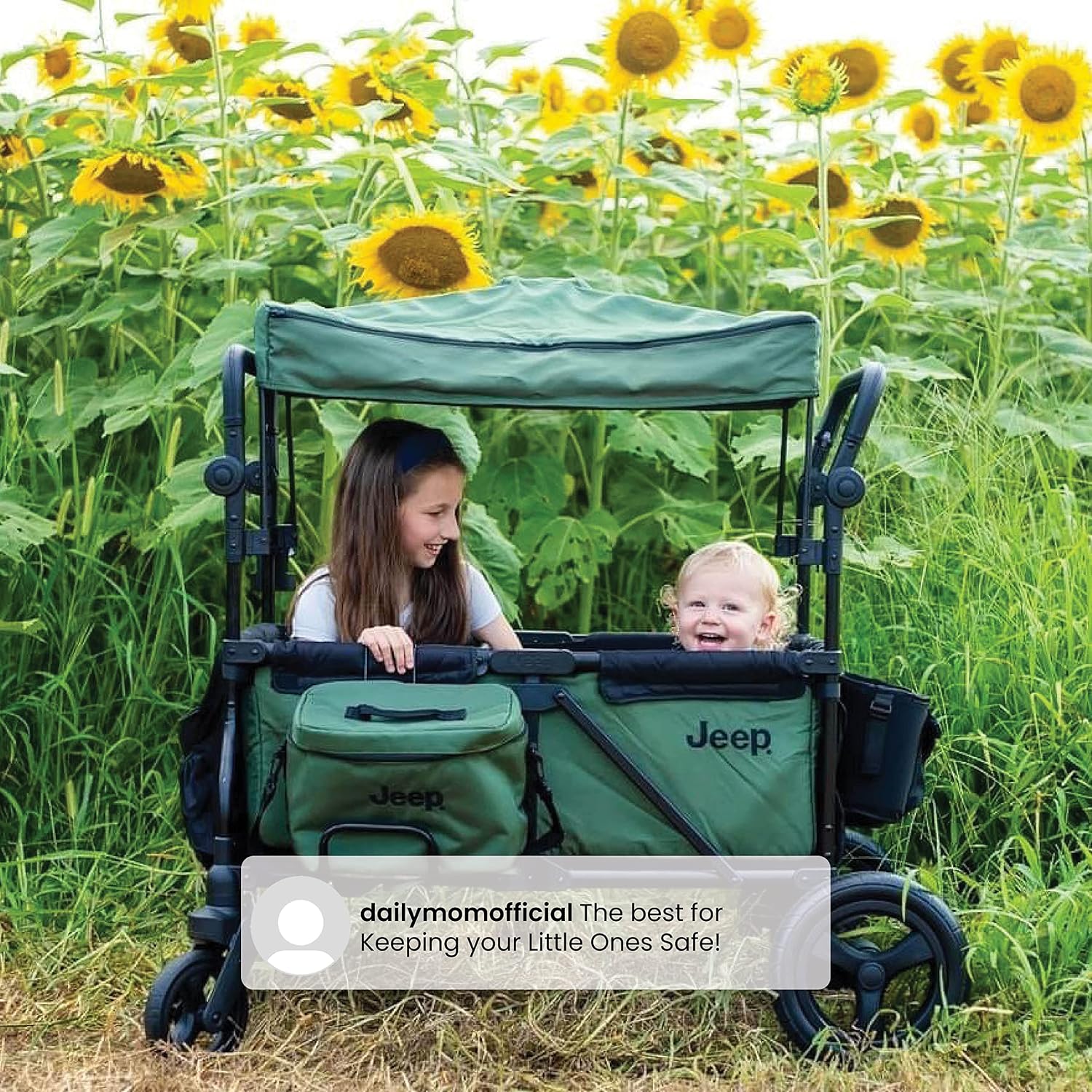 Jeep Deluxe Wrangler Stroller Wagon with Cooler Bag and Parent Organizer by Delta Children, Black/Green
