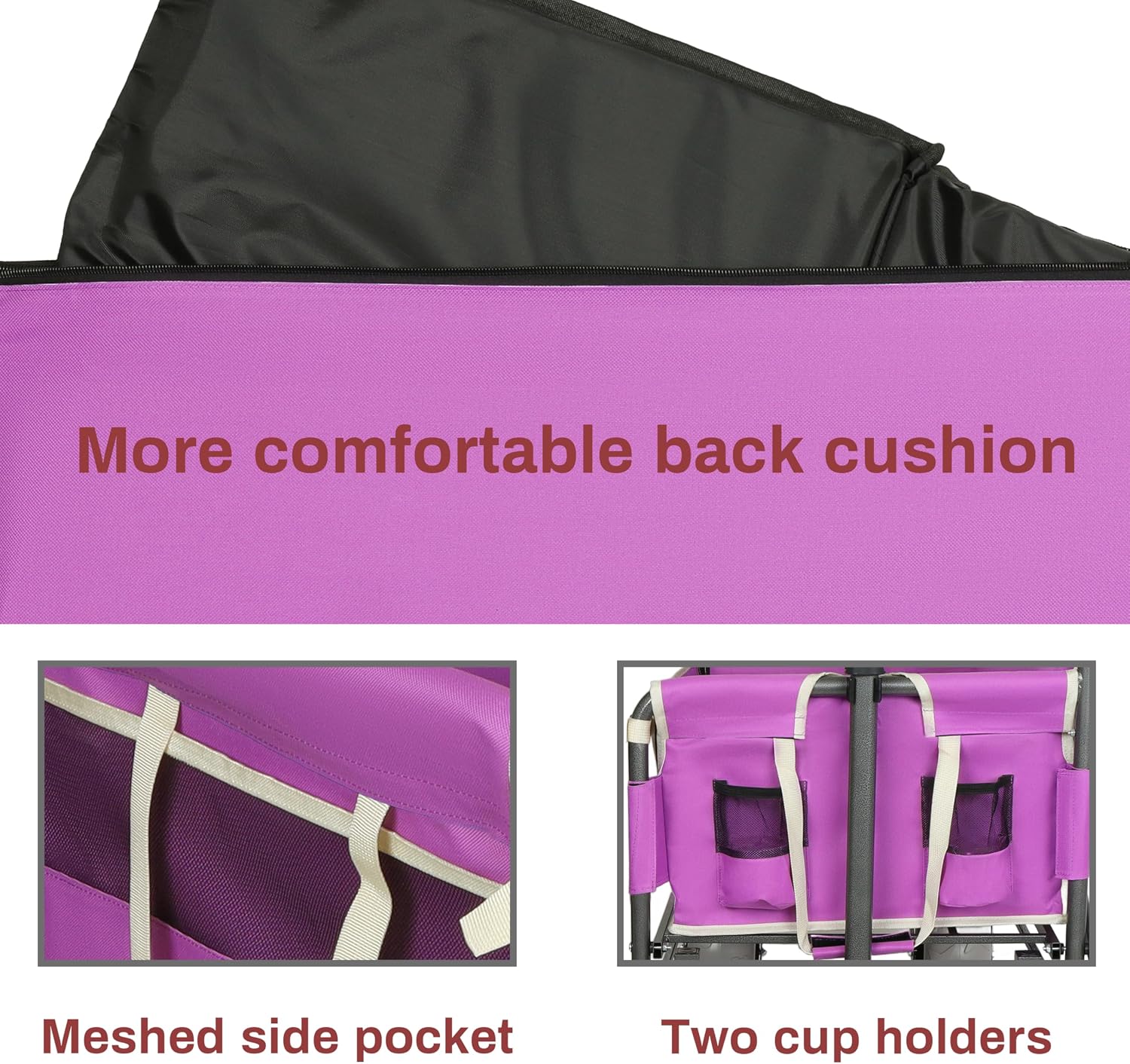 3-in-1 Folding Wagon with Bench Seat – 500lbs Capacity, 9'x4' Beach Tires for Camping & Beach (Purple)