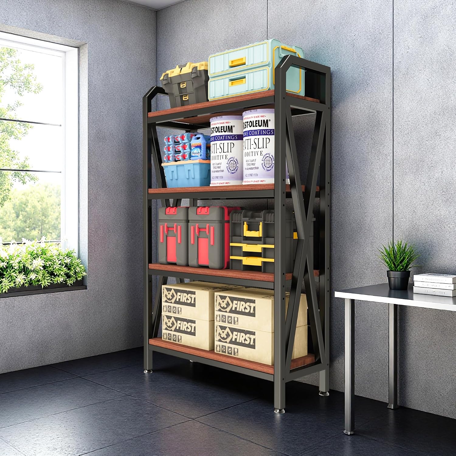 56.30'' 4-Level Bakers Rack Metal Wooden, Multifunctional 4-Level Storage Shelves for Kitchen, Garage, Pantry - Organize & Maximize Space Efficiently (Product H)