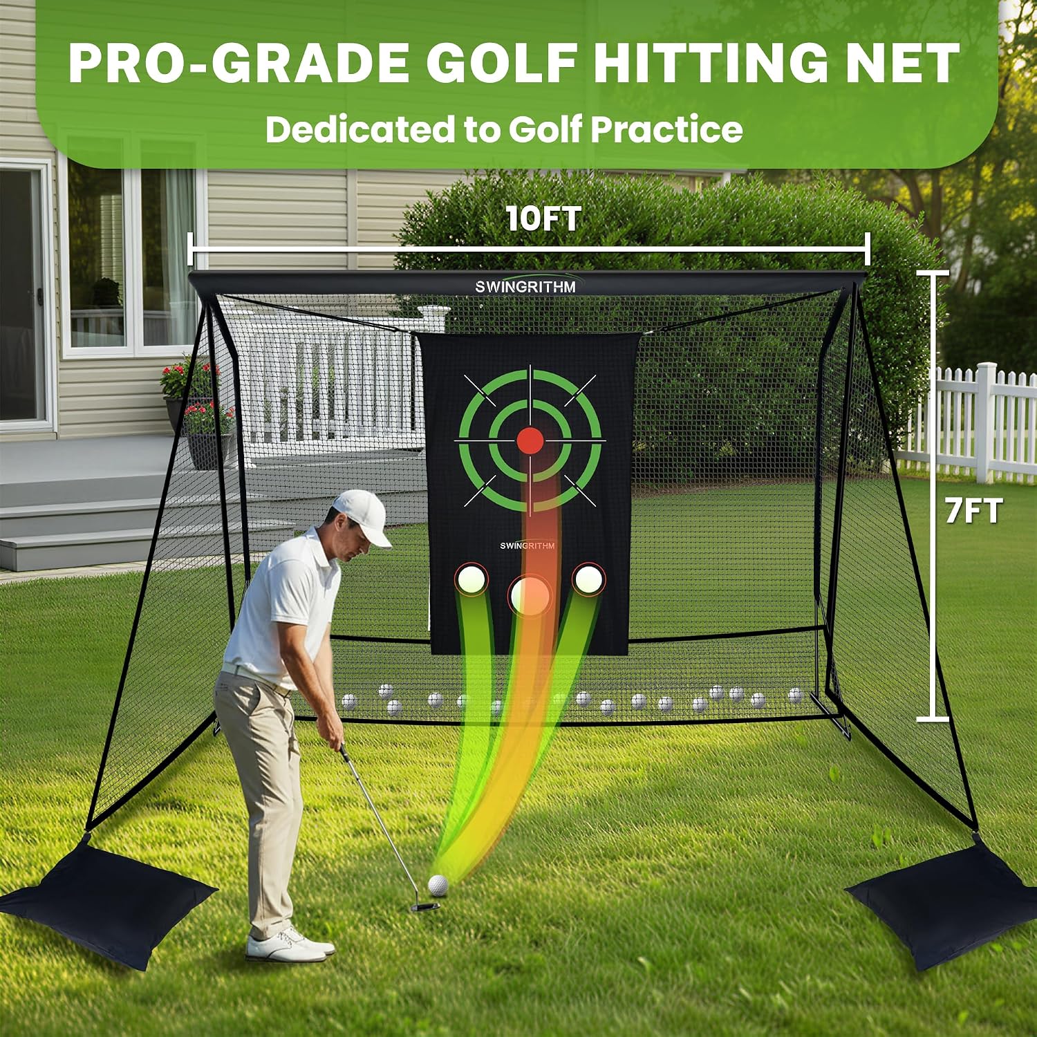 Golf Practice Hitting Net for Driving Real Balls - 10x7ft Heavy Duty Golf Nets for Backyard with Hitting Target Indoor & Outdoor Driving Range Practice, Portable with Carry Bag