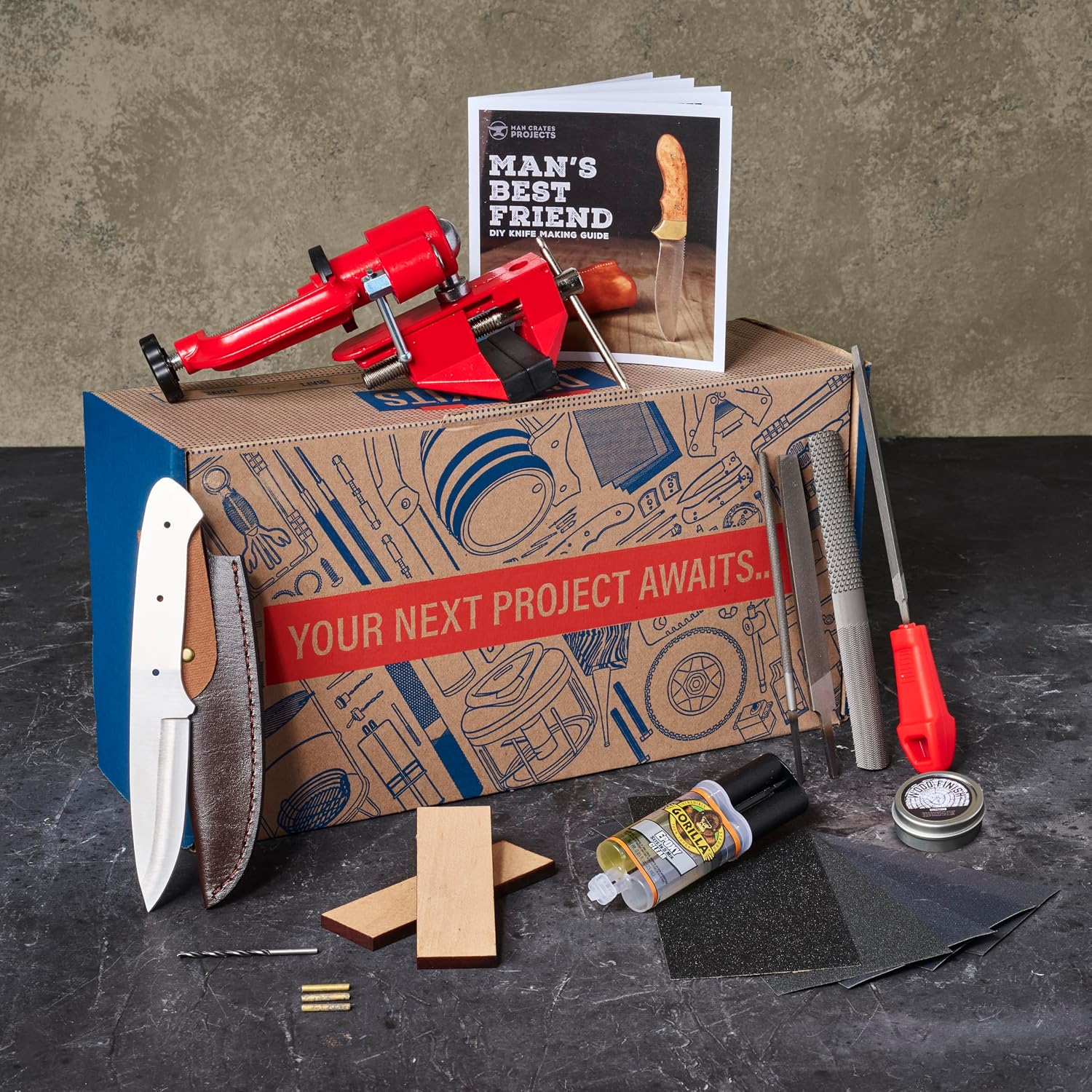 Man Crates Knife Making Kit – Includes Shawnee Skineer Blade, Maple Handle, Leather Sheath And Step-by-Step Knife Making Guide – Awesome DIY Gift For Men