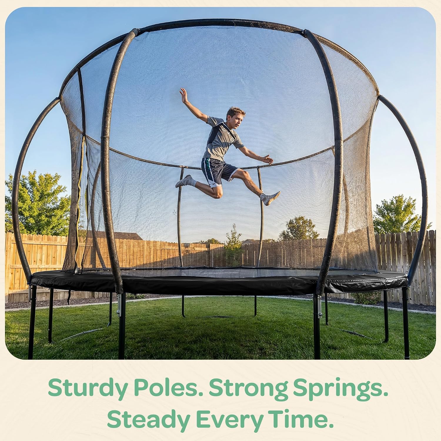 JoyBerri Trampoline Outdoor - Upsurge ASTM Certified Safe 8Ft 10Ft 12Ft 14Ft 15Ft 16Ft Recreational Trampoline for Kids and Adults. Anti-Rust Coating with Enclosure Net, Ladder, Sprinkler & LED Lights