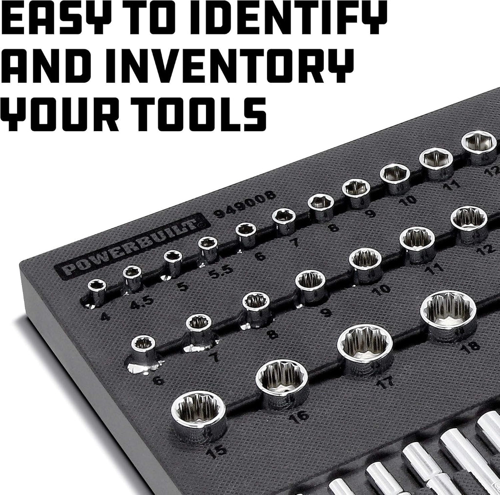 Powerbuilt 85 Piece Metric Master Socket Set, 1/4, 3/8, and 1/2 Inch Drive, 6 and 12 Point, Deep and Shallow Sockets, Storage Organizer - 949008