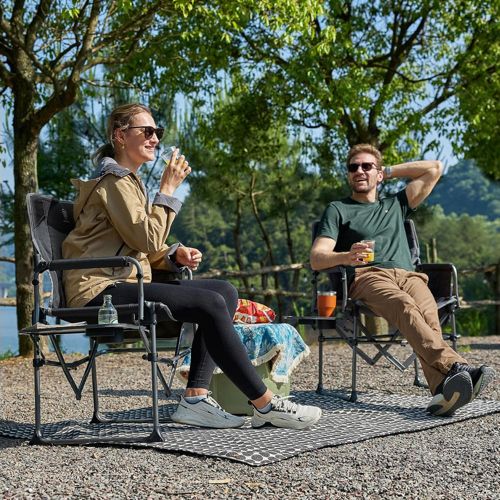 EVER ADVANCED Camping Directors' Chair with Side Table, Portable Folding Chair with Compact Size, Heavy Duty with Pocket for Camping, Lawn, Sports and Fishing, 400lbs, Gray 2 Pack