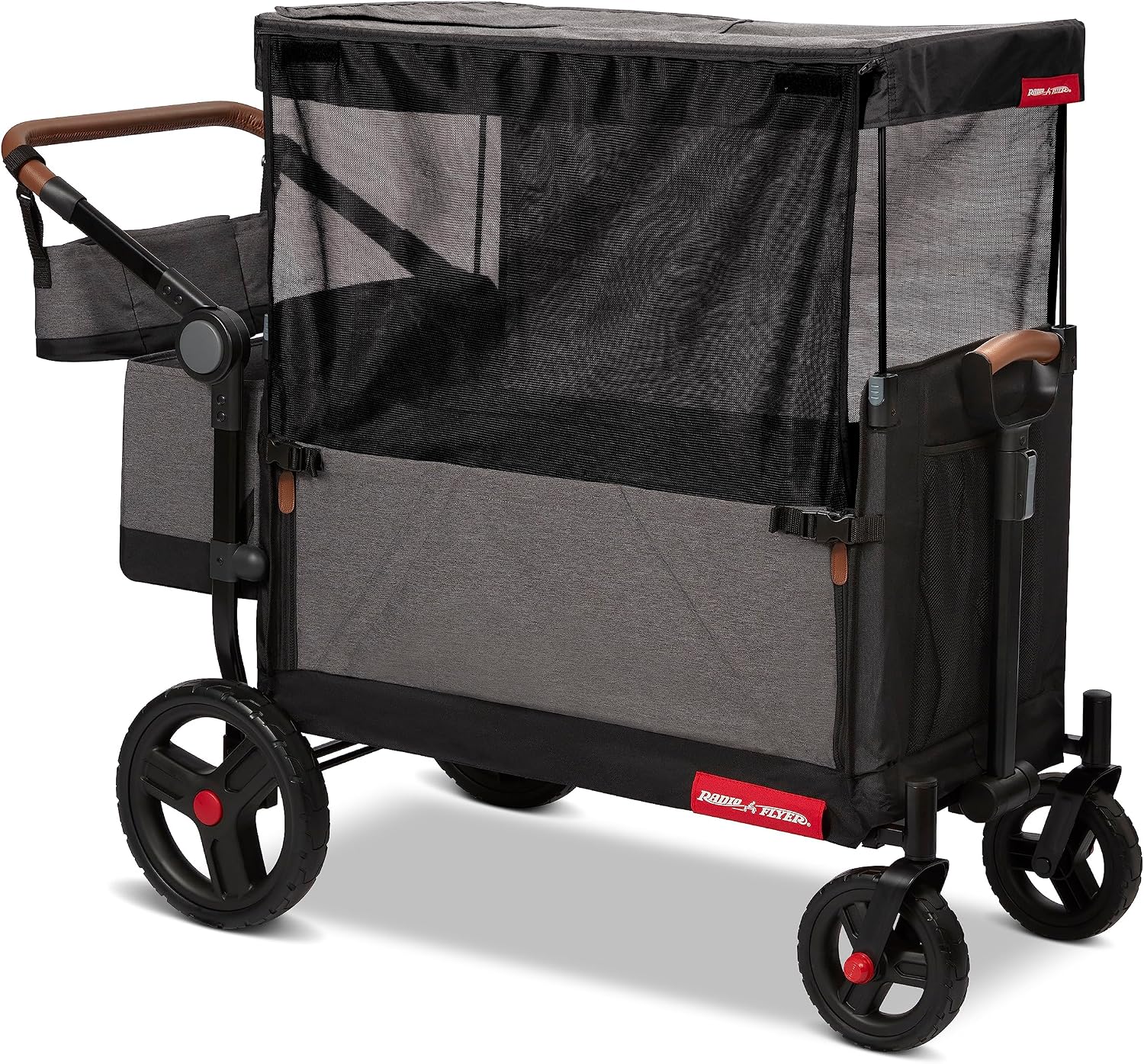 Radio Flyer Atlas Stroll 'N Wagon, Atlas Gray, for Ages 1+, 3-in-1 Push or Pull Versatility, One-Hand Fold, UV Canopy, 5-Point Harnesses, Storage Capabilities, Rubber Wheels, Stroller Wagon for Kids