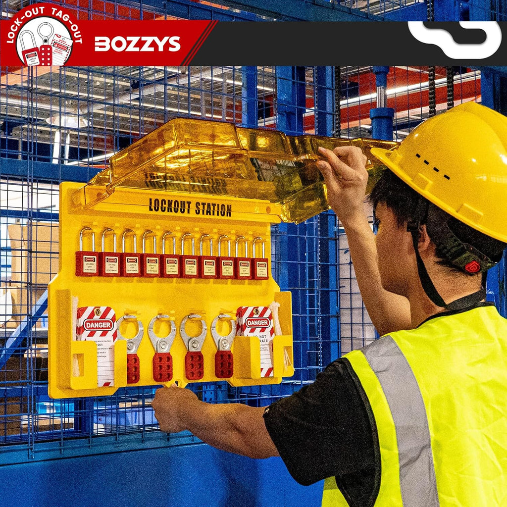Lockout Tagout Kit & Station | 16-Positions for 10 Loto Locks & 4 Hasps | 20 Tags & 20 Ties | 22'x15.5' OSHA Wall-Mounted Safety Lock Out Kit (BD-B102-KIT)