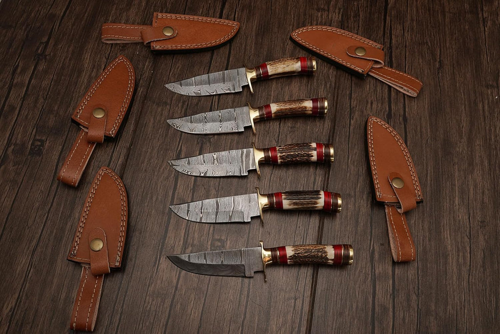 Set of 6 Handmade Personalized Damascus Knives for Groomsmen | Wedding and Proposal Gifts