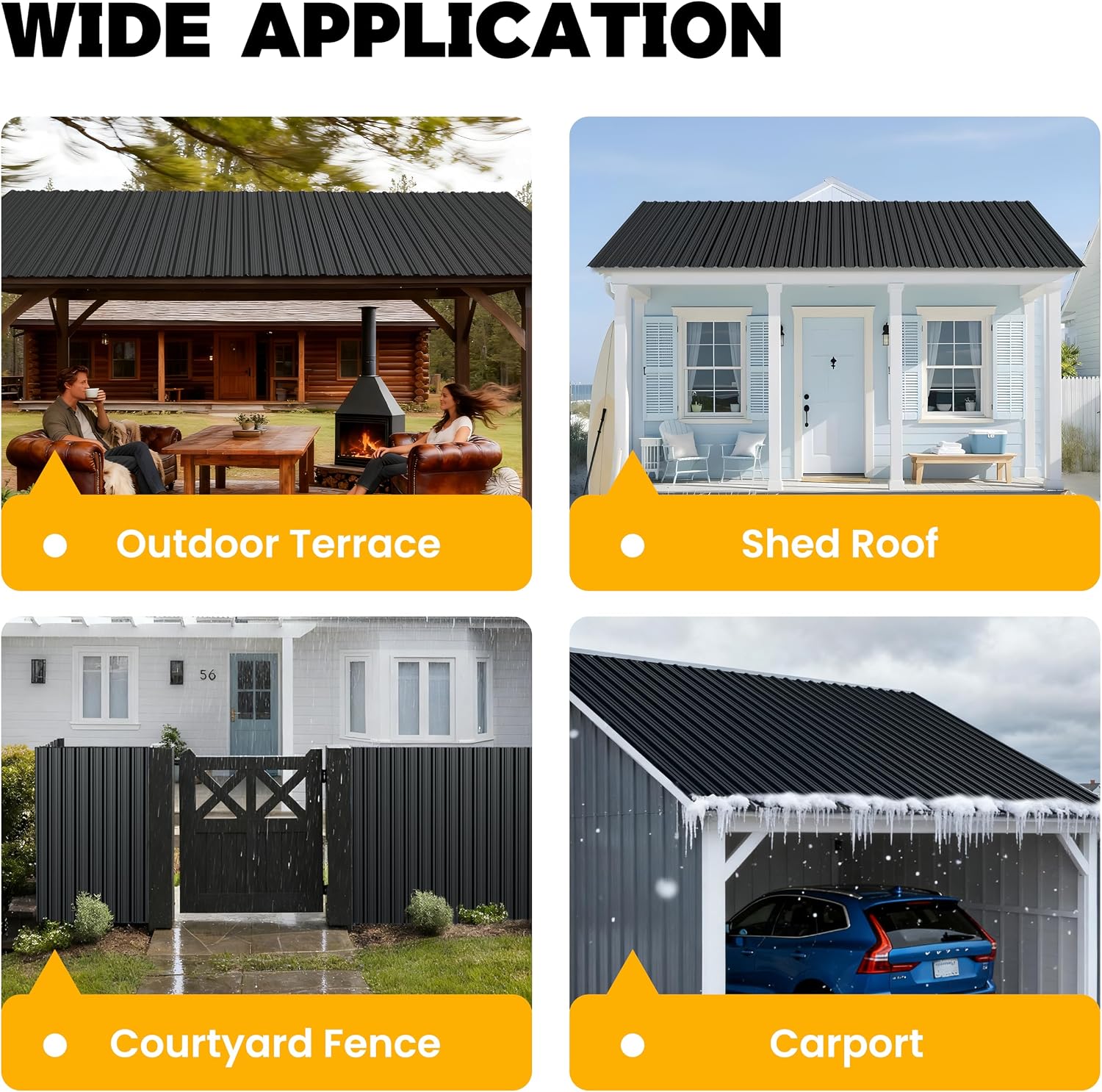 20 pcs Metal Roofing Panels - Corrugated Galvanized Roof Panels L41.34x W17.72 Inch, Waterproof Tin Roof Sheets for Garages,Sheds, Stables and Mobile Homes, Includes Screws(Black,L41.34''-20)