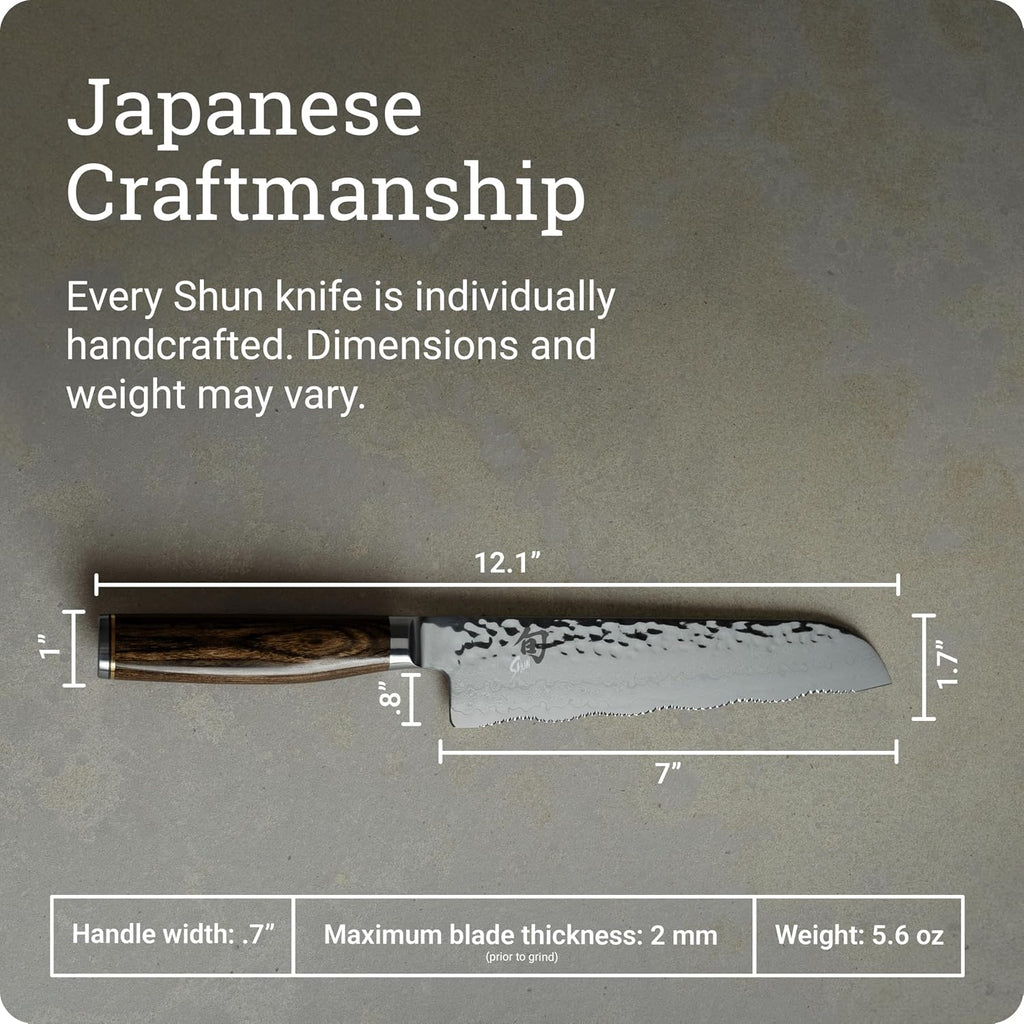 Shun Premier 7' Master Serrated Utility Knife, Handcrafted Japanese All Purpose Kitchen Knife, VG-MAX Core with Damascus Stainless Steel Cladding, Pakkawood Handle, for Professional and Home Chefs