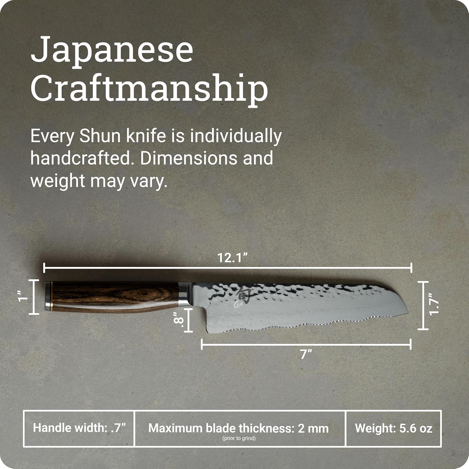 Shun Premier 7' Master Serrated Utility Knife, Handcrafted Japanese All Purpose Kitchen Knife, VG-MAX Core with Damascus Stainless Steel Cladding, Pakkawood Handle, for Professional and Home Chefs