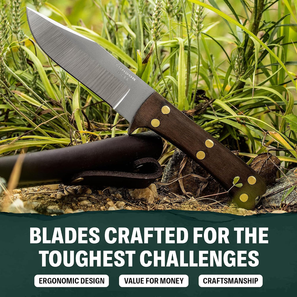 Condor Tool & Knife Balam Knife | 1075 High Carbon Steel Survival Knife with a Micarta Handle | Fixed Blade Tactical Knife with Hand Crafted Welted Leather Sheath | 9in Blade | 20.11oz (3.0mm)