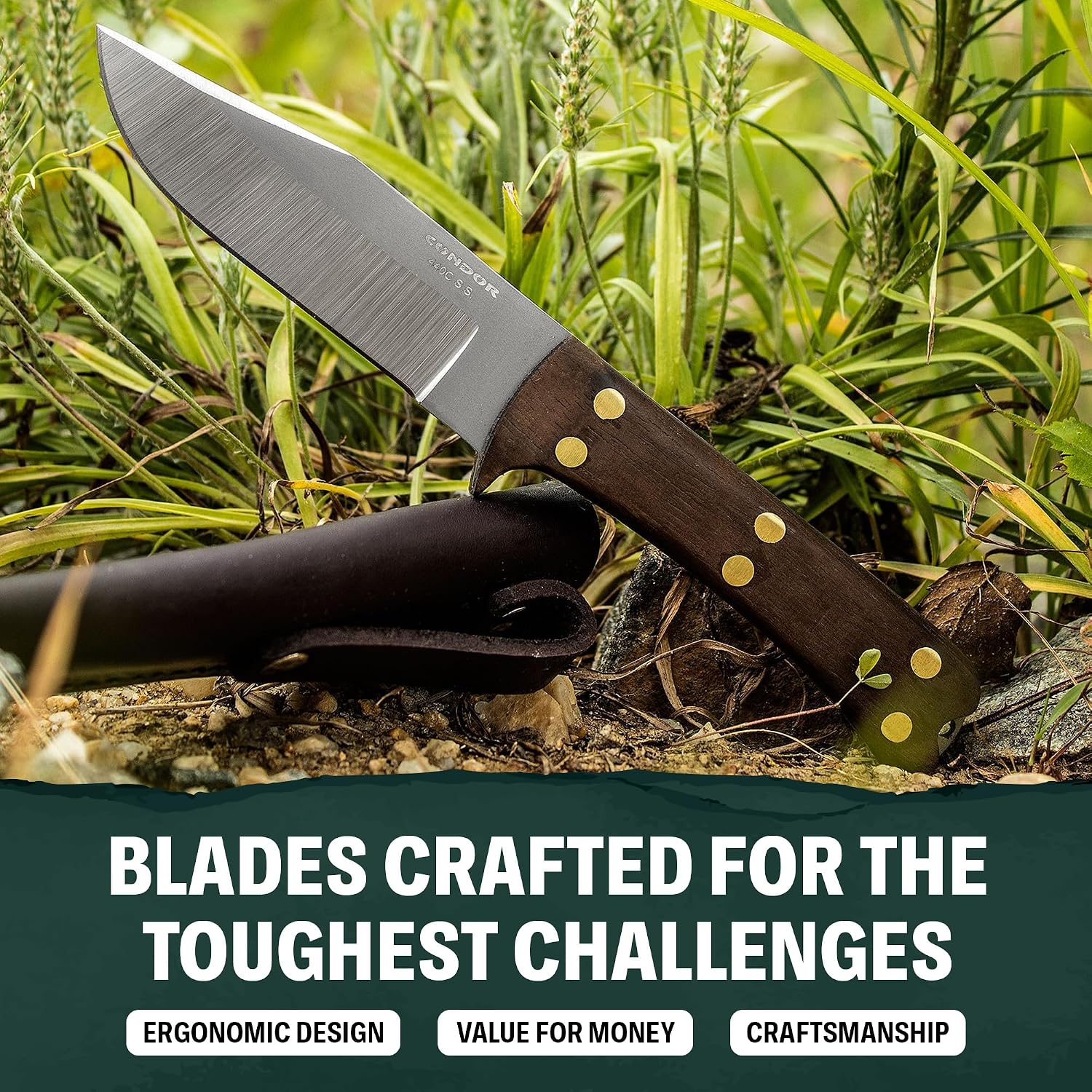 Condor Tool & Knife Balam Knife | 1075 High Carbon Steel Survival Knife with a Micarta Handle | Fixed Blade Tactical Knife with Hand Crafted Welted Leather Sheath | 9in Blade | 20.11oz (3.0mm)