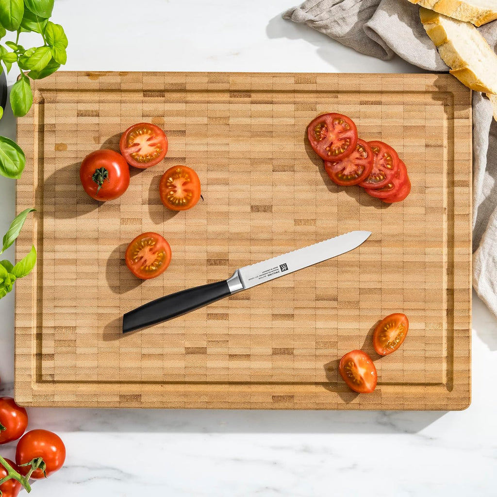 Zwilling All Star 5-inch Razor-Sharp German Serrated Utility Knife, Tomato Knife, Made in Company-Owned German Factory with Special Formula Steel perfected for almost 300 Years, Gold Matte End Cap
