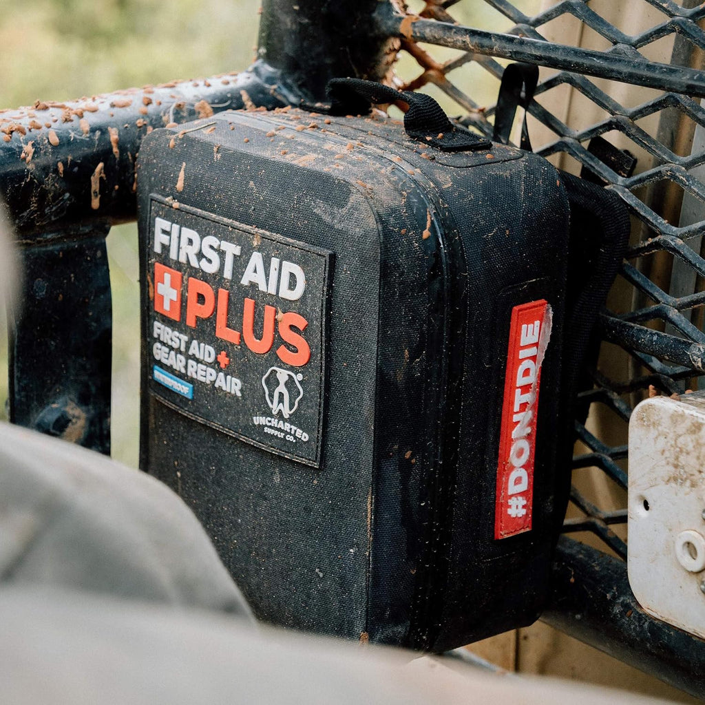 Uncharted Supply Co. First Aid Plus – Waterproof First Aid & Survival Kit with Rip-Away MOLLE Backer – Packed with Medical Supplies & Tools for Trucks, Boats, ATVs, and Outdoor Emergencies