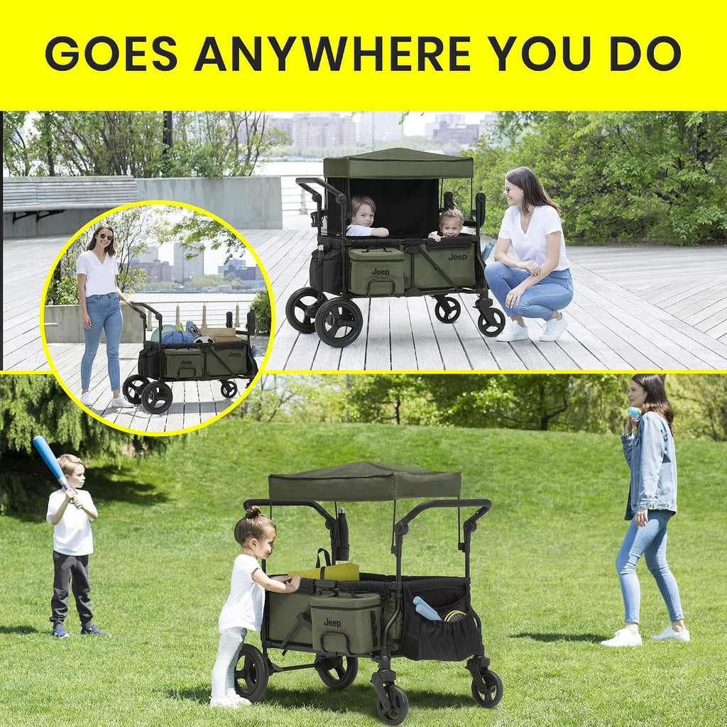 Jeep Deluxe Wrangler Stroller Wagon with Cooler Bag and Parent Organizer by Delta Children, Black/Green
