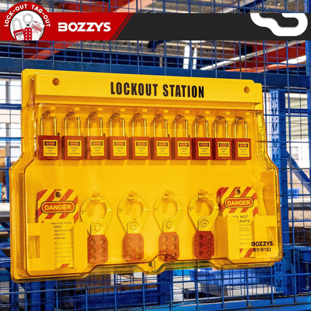 Lockout Tagout Kit & Station | 16-Positions for 10 Loto Locks & 4 Hasps | 20 Tags & 20 Ties | 22'x15.5' OSHA Wall-Mounted Safety Lock Out Kit (BD-B102-KIT)