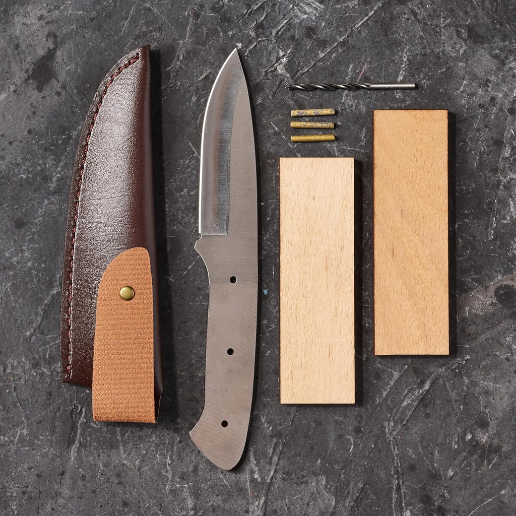 Man Crates Knife Making Kit – Includes Shawnee Skineer Blade, Maple Handle, Leather Sheath And Step-by-Step Knife Making Guide – Awesome DIY Gift For Men