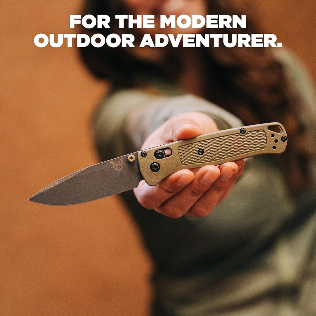 Benchmade - Bugout Outdoor EDC Folding Knife, Slim, Lightweight, Plain Edge, Drop-Point Blade, CPM-S30V Stainless Steel (58-60HRC), Grivory Handle (535GRY-1)