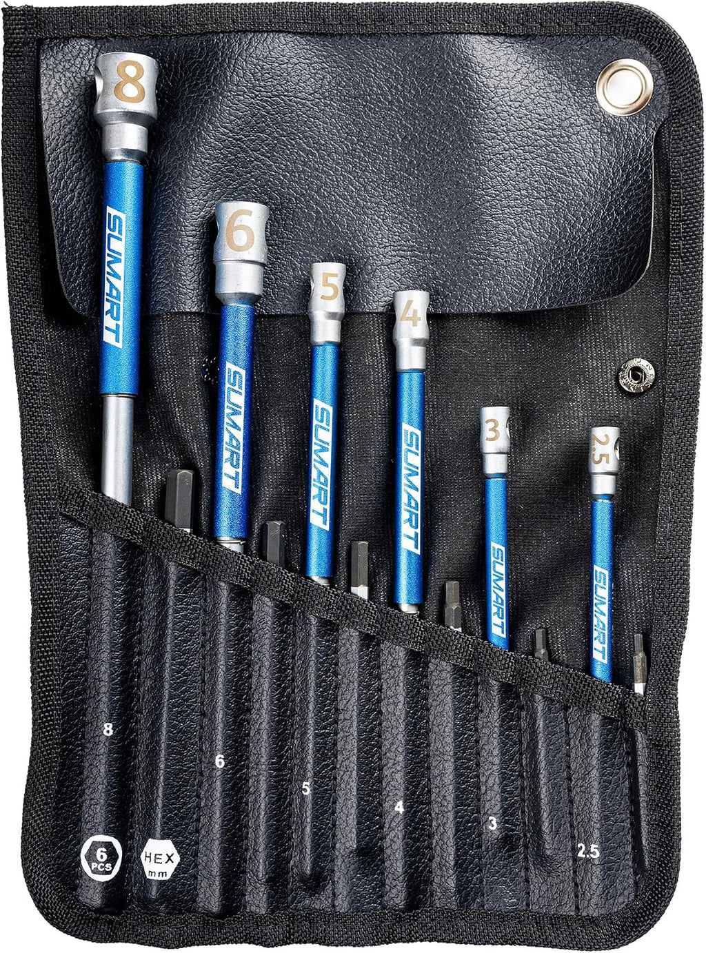SUMART Sliding T-Handle Hex Tool Set – STH-6 CR-V Steel Allen Wrenches with Roll-Up Pouch (2.5–8mm) for Bicycle & Workshop Use