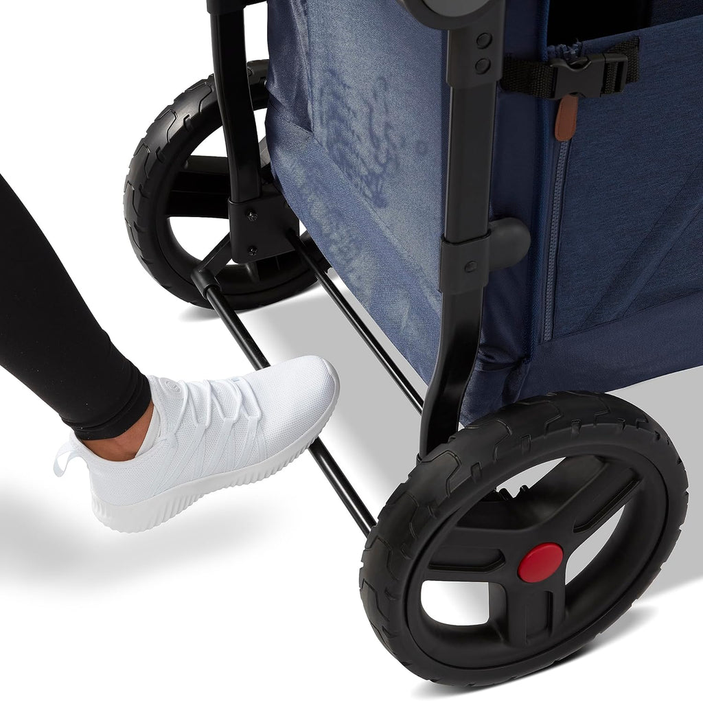Radio Flyer Atlas Stroll 'N Wagon, Navy Blue, For Ages 1+, 3-in-1 Push or Pull Versatility, One-Hand Fold, UV Canopy, 5-Point Harnesses, Storage Capabilities, Rubber Wheels, Stroller Wagon for Kids