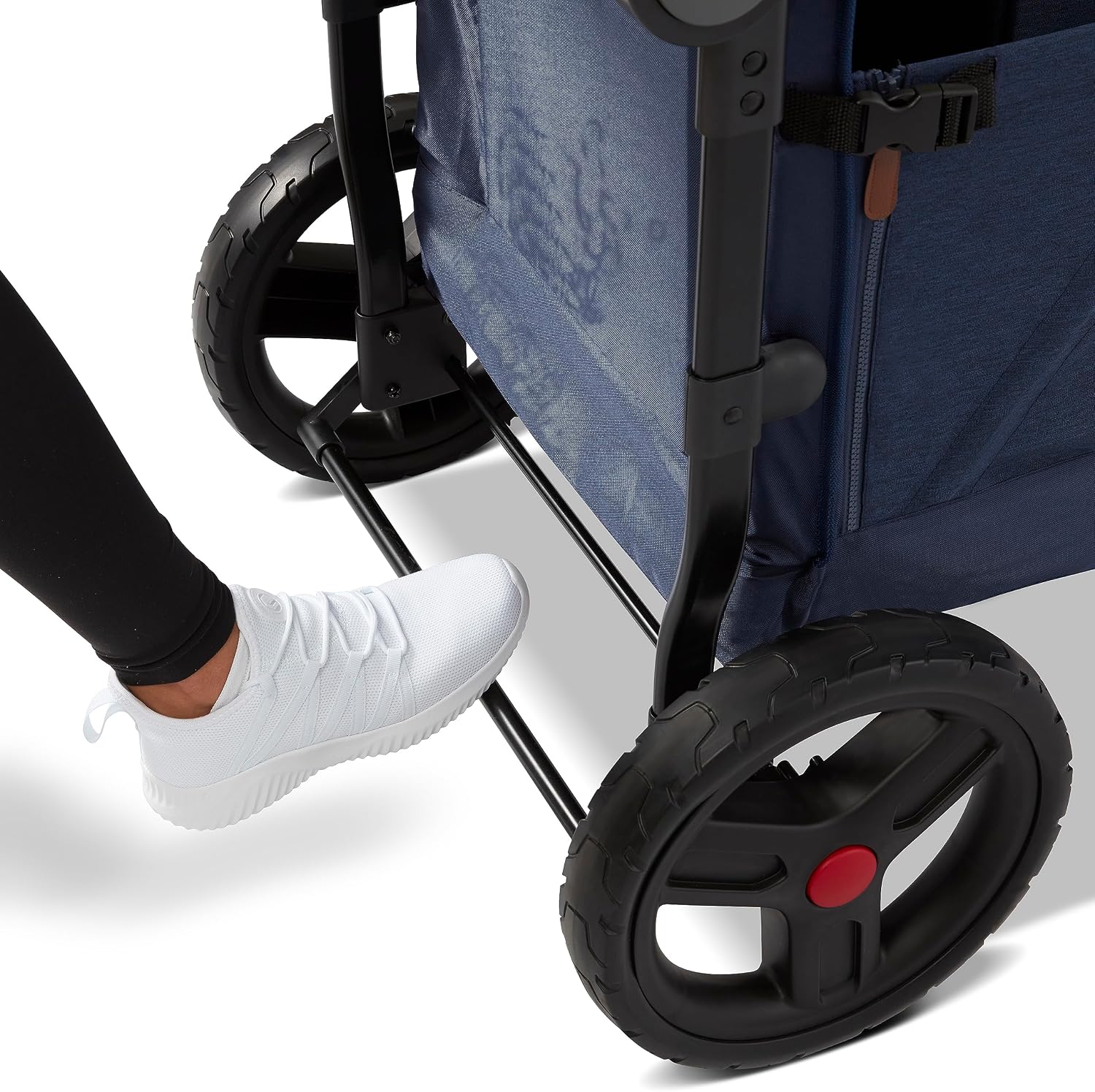 Radio Flyer Atlas Stroll 'N Wagon, Navy Blue, For Ages 1+, 3-in-1 Push or Pull Versatility, One-Hand Fold, UV Canopy, 5-Point Harnesses, Storage Capabilities, Rubber Wheels, Stroller Wagon for Kids