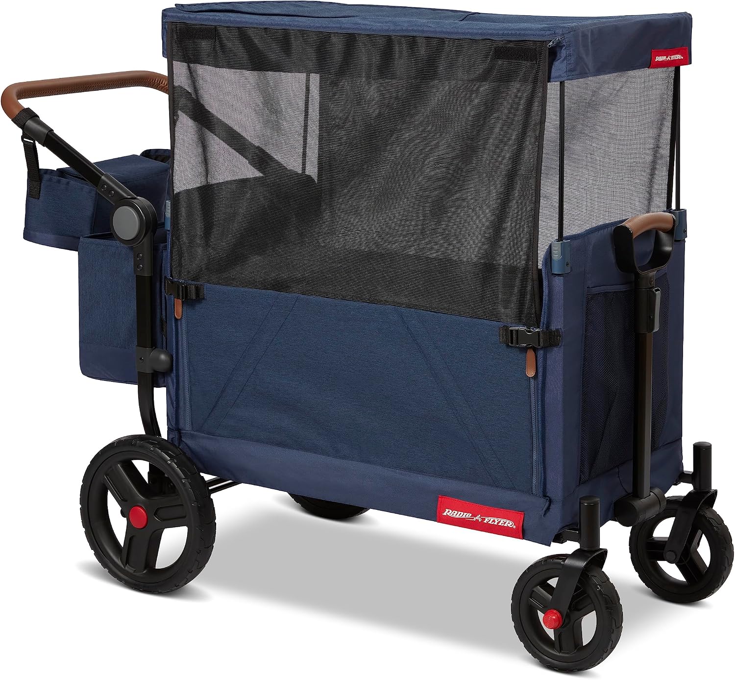 Radio Flyer Atlas Stroll 'N Wagon, Navy Blue, For Ages 1+, 3-in-1 Push or Pull Versatility, One-Hand Fold, UV Canopy, 5-Point Harnesses, Storage Capabilities, Rubber Wheels, Stroller Wagon for Kids