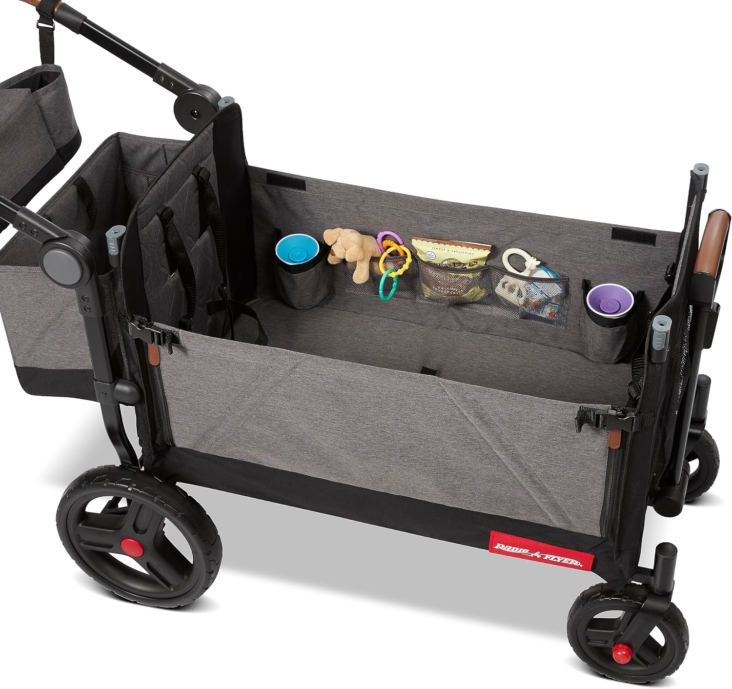 Radio Flyer Atlas Stroll 'N Wagon, Atlas Gray, for Ages 1+, 3-in-1 Push or Pull Versatility, One-Hand Fold, UV Canopy, 5-Point Harnesses, Storage Capabilities, Rubber Wheels, Stroller Wagon for Kids