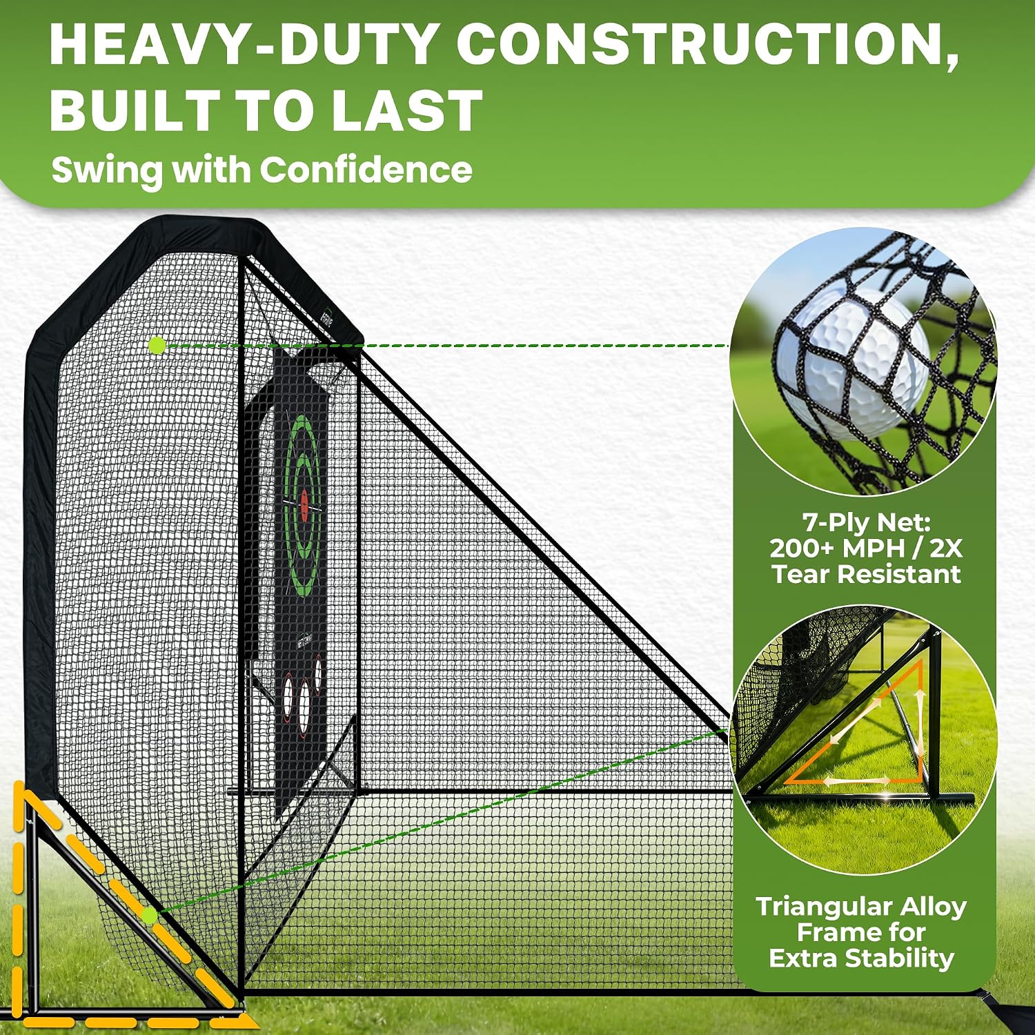 Golf Practice Hitting Net for Driving Real Balls - 10x7ft Heavy Duty Golf Nets for Backyard with Hitting Target Indoor & Outdoor Driving Range Practice, Portable with Carry Bag