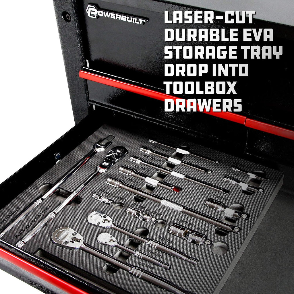 Powerbuilt Master Ratchet and Accessories Set, 16 Piece, 1/4, 3/8, and 1/2 Inch Drive Tools, Extension Bars, Universal Joints, Storage Tray - 949009