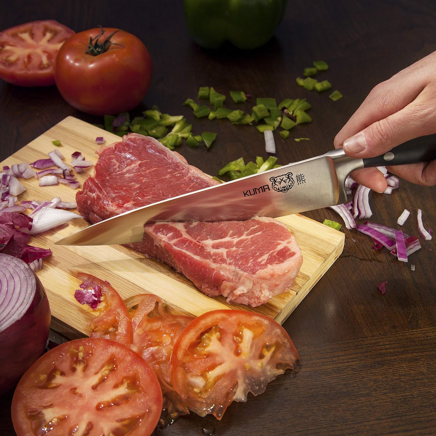 KUMA Multi Purpose Chef Knife (Set of 5) - Razor Sharp Out Of The Box - 8 Inch Chefs Knife for Carving, Slicing & Chopping - Ergonomic Handle - Professional Cooking Kitchen Knife - Cuts Like A Dream