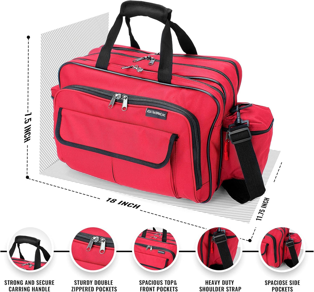 ASA TECHMED Durable Nurse Travel Bag with Nursing Supplies – Multi-Pocketed, Heavy-Duty Nylon, Webbed Shoulder Strap
