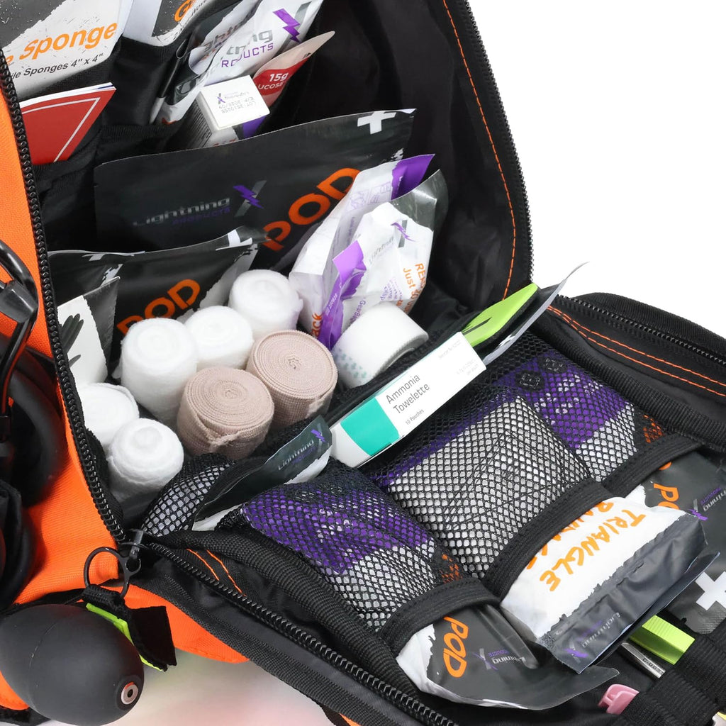 Lightning X First Responder EMT/EMS Backpack Stocked First Aid Supplies Kit B (Fluorescent Orange)