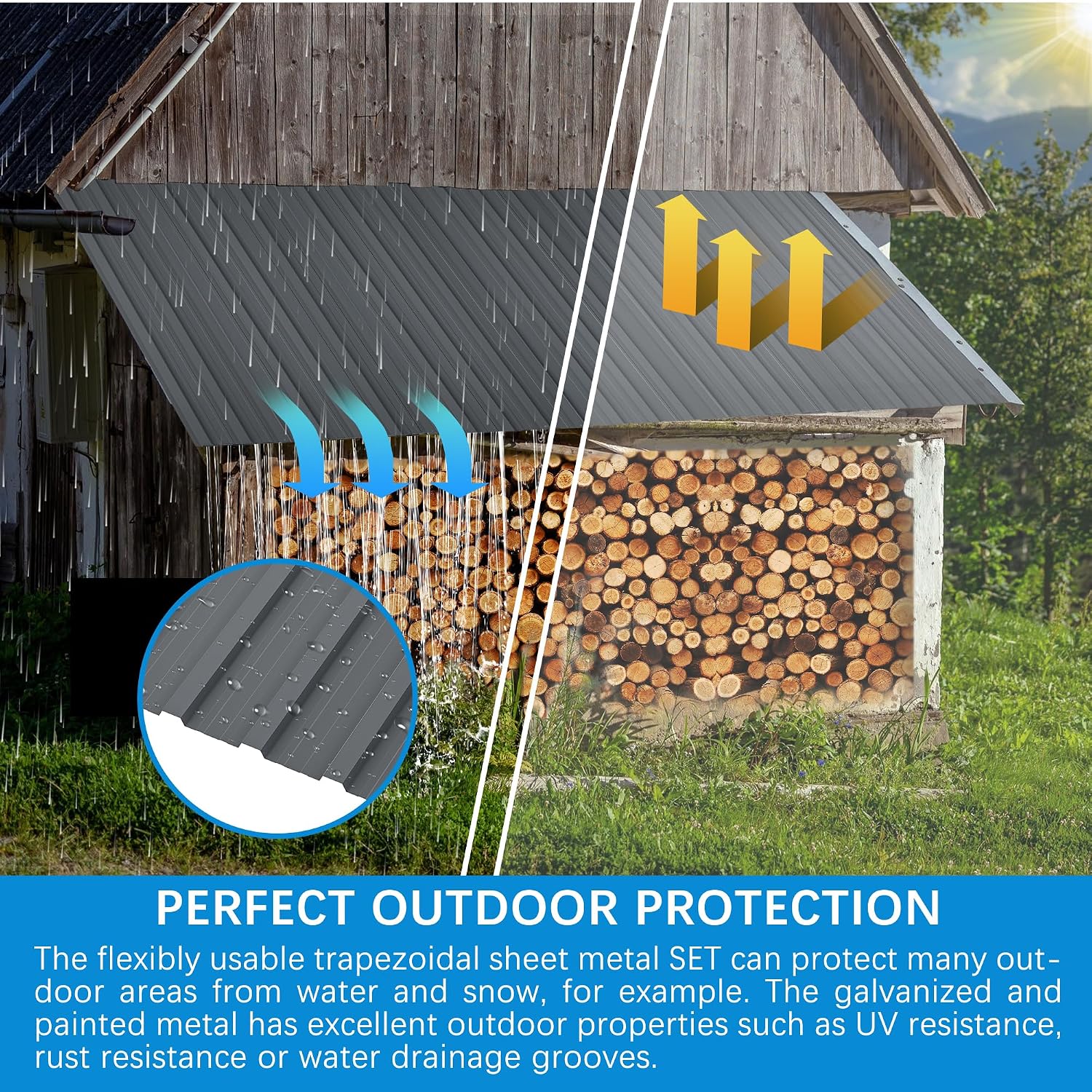 Metal Roof Panels 10 Pcs Galvanized Steel Roofing Panels with Screw Resistant,Versatile and Durable Suitable for Garages,Sheds, Stables and Mobile Homes Gray 70 sq.ft