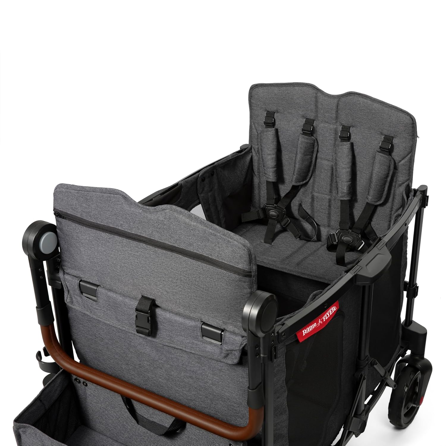 Radio Flyer Voya XT Quad Stroller Wagon, for Ages 6+ Months, Extra Tall Sides, Push or Pull, 4 Seats, Dual Sun Canopies, Compact Fold, Storage Space, 5-Point Harnesses, Stroller Wagon for Kids