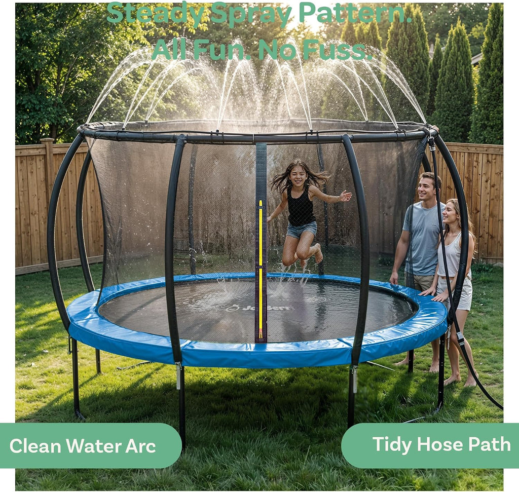 JoyBerri Trampoline Outdoor - Upsurge ASTM Certified Safe 8Ft 10Ft 12Ft 14Ft 15Ft 16Ft Recreational Trampoline for Kids and Adults. Anti-Rust Coating with Enclosure Net, Ladder, Sprinkler & LED Lights
