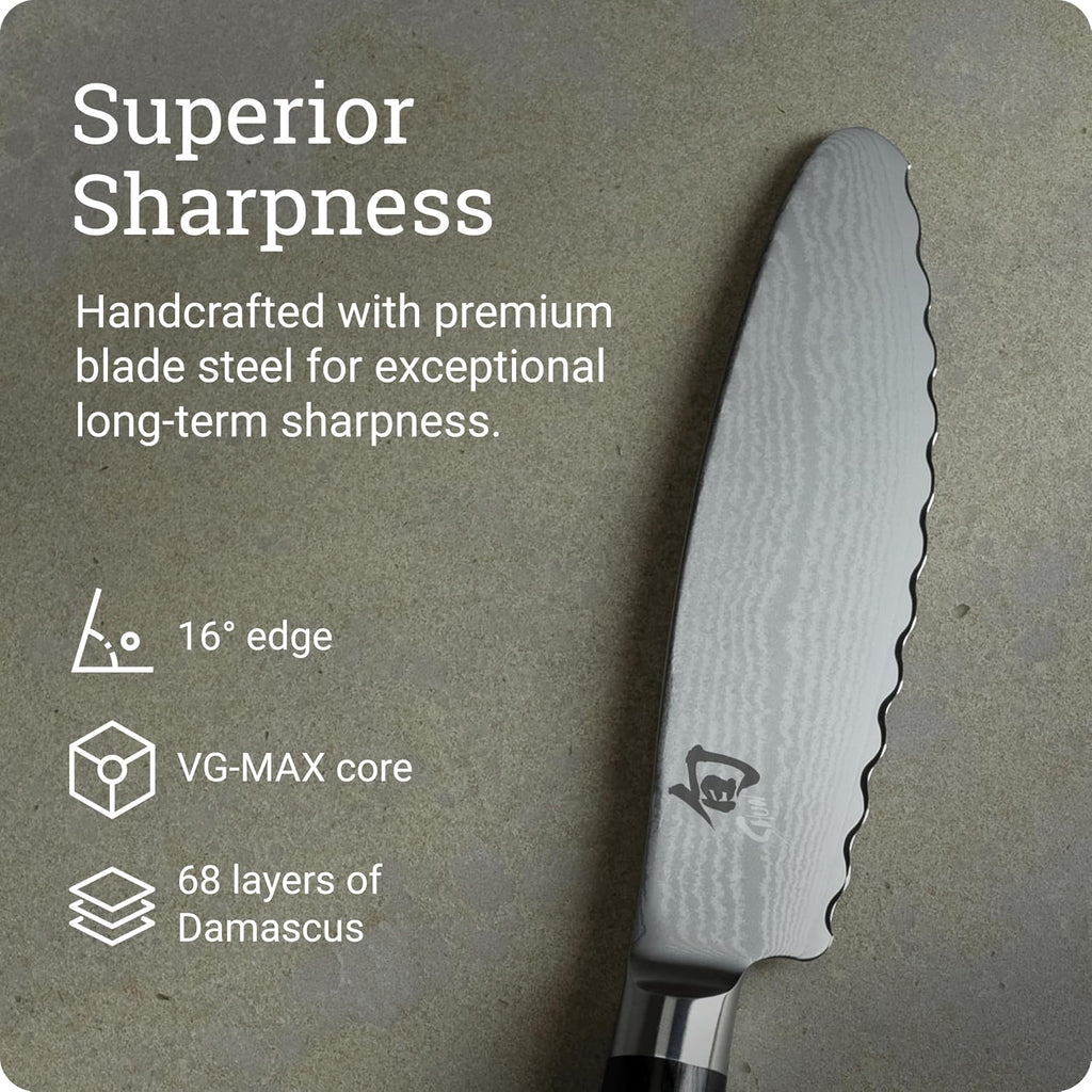 Shun Classic 6' Ultimate Utility Knife, Handcrafted Japanese Knife, VG-MAX Core with Damascus Stainless Steel Cladding, Pakkawood Handle, Precision and Sharpness for Professional and Home Chefs