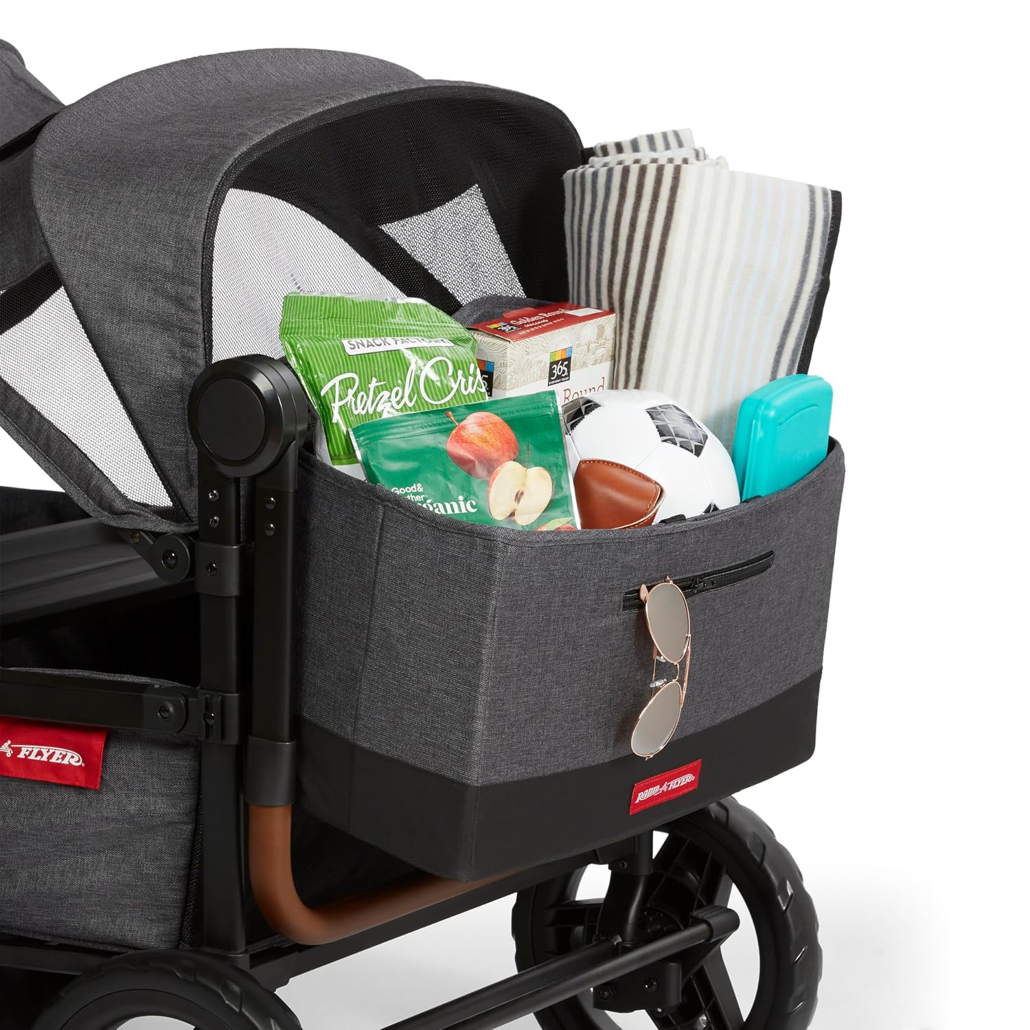 Radio Flyer Voya Quad Stroller Wagon, for Toddlers and Kids 6+ Months, Push or Pull, 4 Seats, Dual Sun Canopies, Compact Fold, Lightweight, Storage Space, 5-Point Harnesses, Stroller Wagon for Kids
