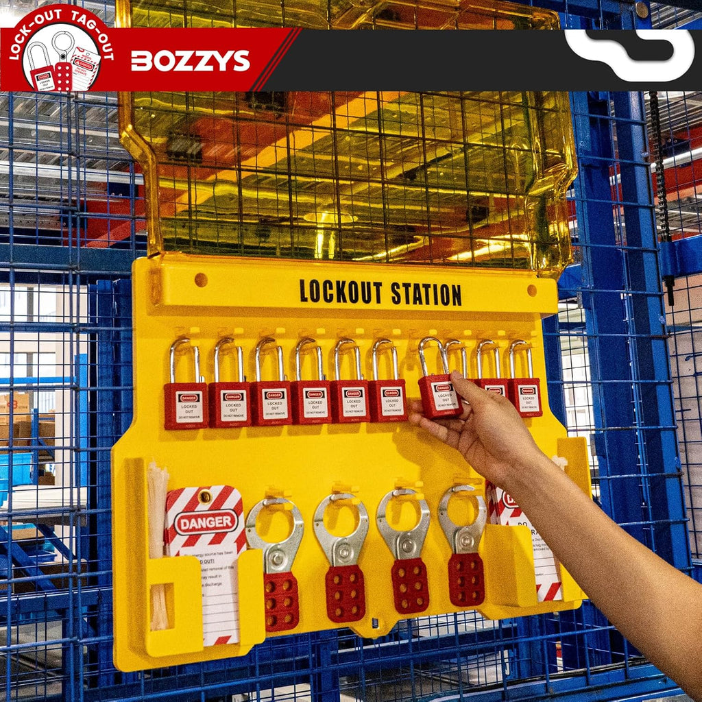 Lockout Tagout Kit & Station | 16-Positions for 10 Loto Locks & 4 Hasps | 20 Tags & 20 Ties | 22'x15.5' OSHA Wall-Mounted Safety Lock Out Kit (BD-B102-KIT)